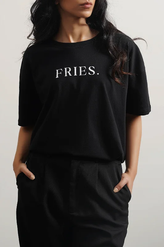 FRIES OVERSIZED TEE Solid Print Embellished