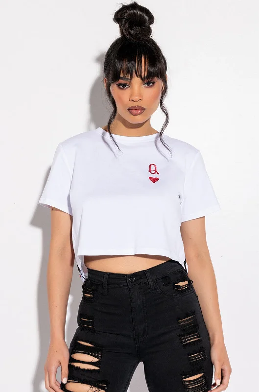 QUEEN OF MY HEART OPEN BACK CROPPED TSHIRT