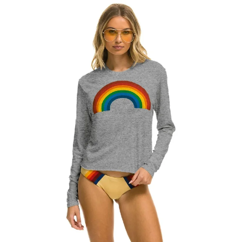 Rainbow Long Sleeve Boyfriend Tee (Heather Grey) V-Neck T-Shirt Long Sleeve Cotton