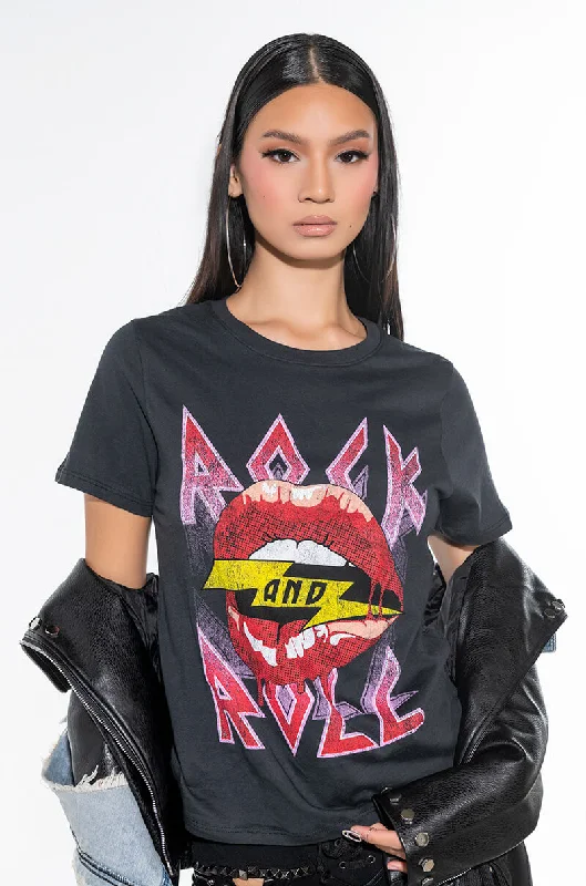 ROCK N ROLL GRAPHIC TEE Ribbed Striped Patterned