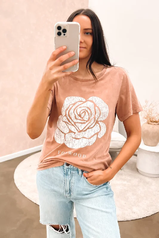 Rose Tee Bronze Basic T-Shirt Crew Neck Short Sleeve