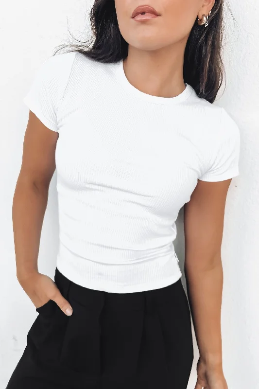 Zah Core Rib Tee White Zippered Front Buttoned Front Snap Front