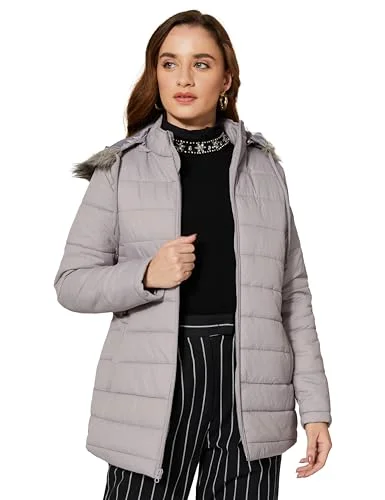 Amazon Brand - Symbol Women's Quilted Jacket (SYMAW20JK007_Lt. Grey_Small S)