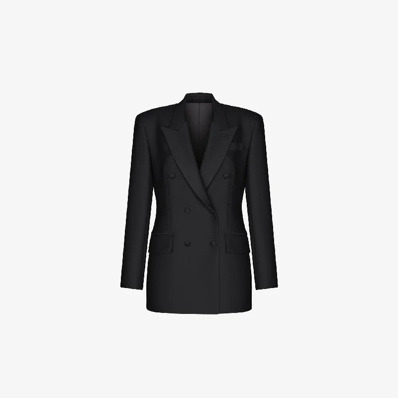 DOUBLE-BREASTED JACKET IN  BLACK GABARDINE