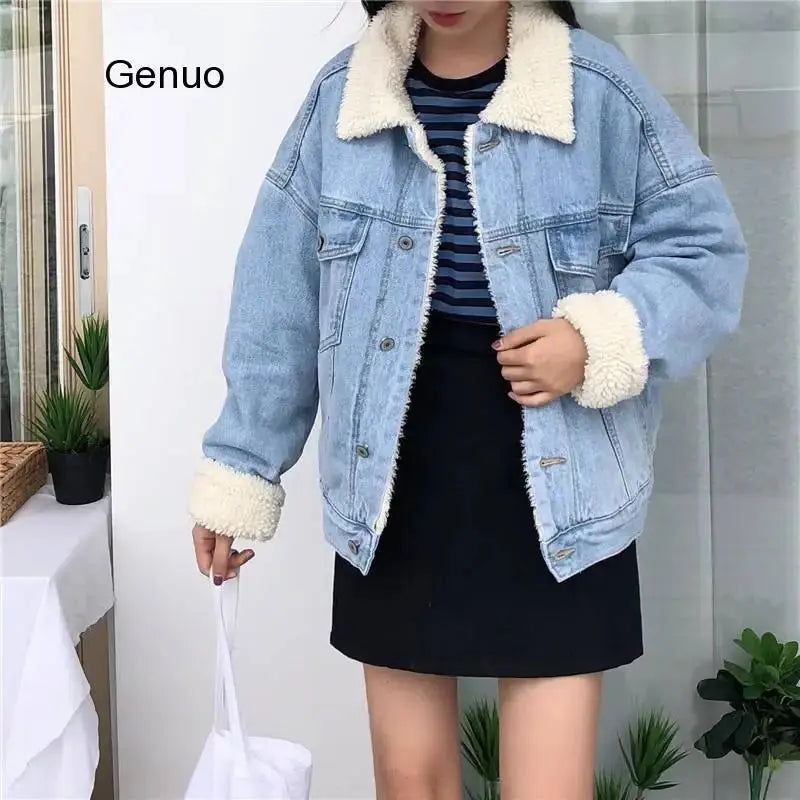 FZ Women's Loose Warm Parka Outerwear Fur Basic Fashion Denim Jacket