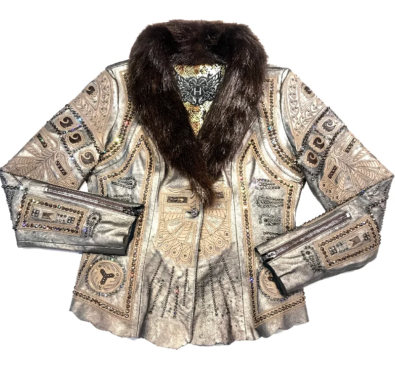 Kashani Mink Aztec Swarovski Crystal Jacket