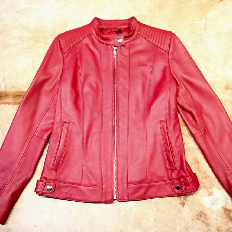 Mason & Cooper Candy Red Lambskin Mandarin Jacket