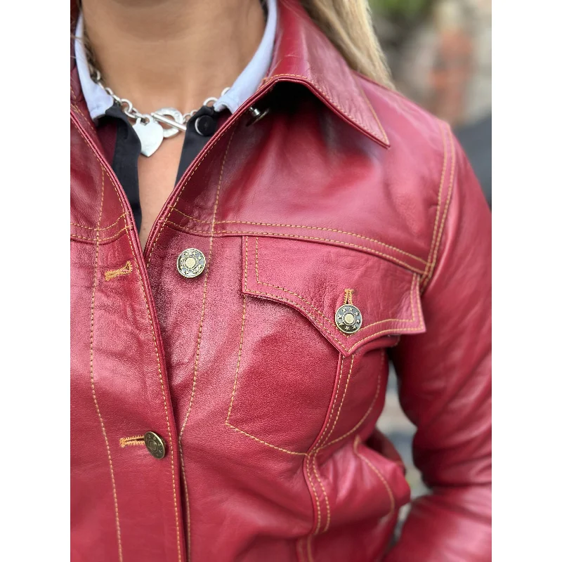 Modfather Clothing - Women's Leather Burgundy - Trucker Jacket