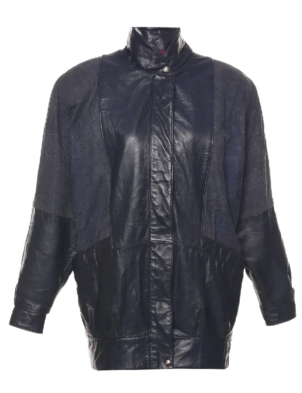 Navy Leather Jacket - L