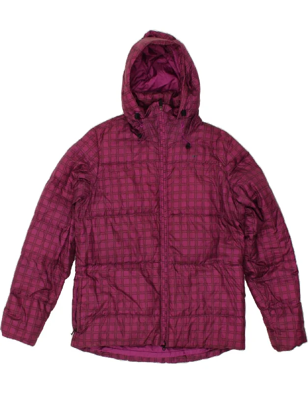 NIKE Womens Hooded Padded Jacket UK 16 Large Pink Check Polyester