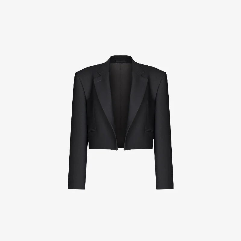 OPEN CROPPED JACKET IN  BLACK GABARDINE