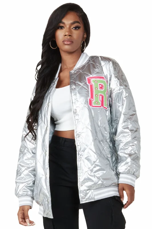 Eliana Silver Oversized Varsity Jacket