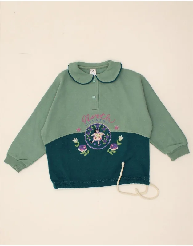 CAMPAGNOLO Girls Graphic Sweatshirt Jumper 2-3 Years Green Colourblock