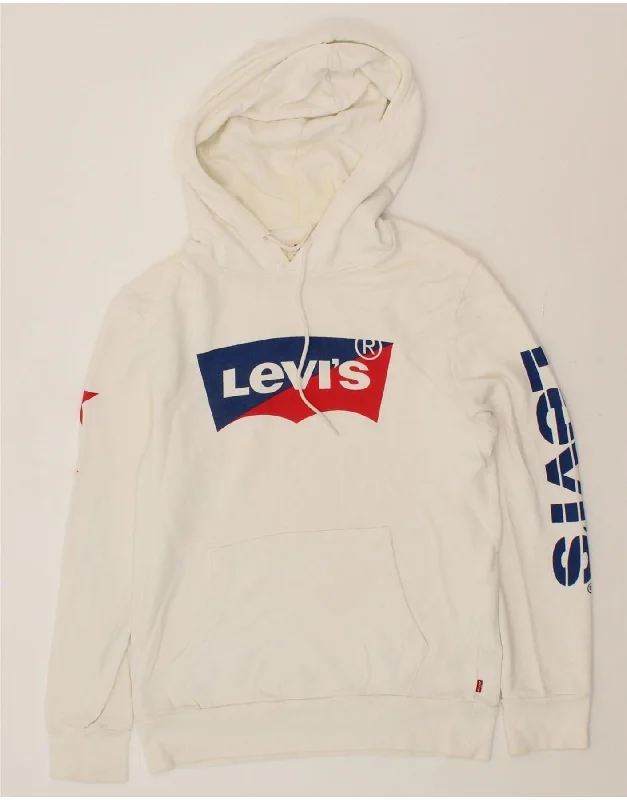 LEVI'S Mens Graphic Hoodie Jumper Small White Cotton