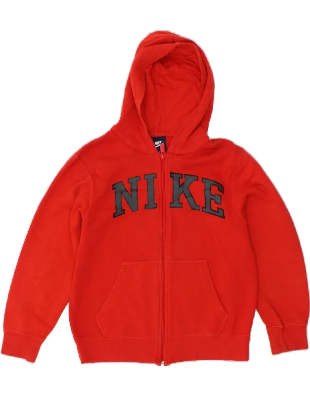 NIKE Boys Graphic Zip Hoodie Sweater 10-11 Years Medium Red Cotton