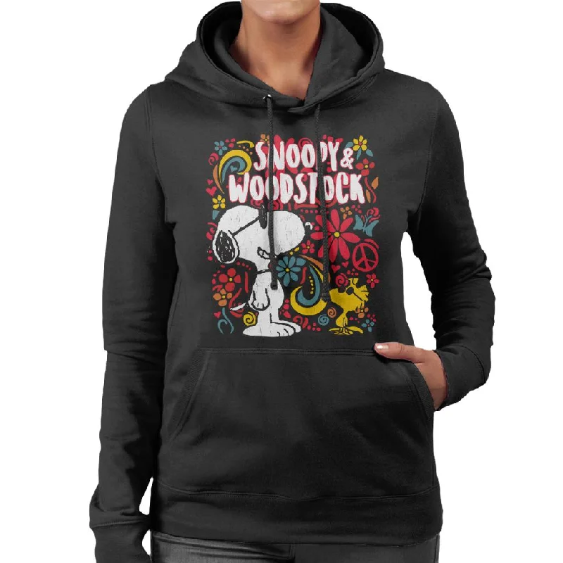 Peanuts 70s Floral Snoopy And Woodstock Women's Hooded Sweatshirt