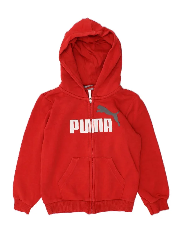 PUMA Boys Graphic Zip Hoodie Sweater 5-6 Years Red Cotton