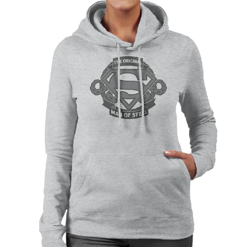 Superman Original Man Of Steel Chain Link Logo Women's Hooded Sweatshirt