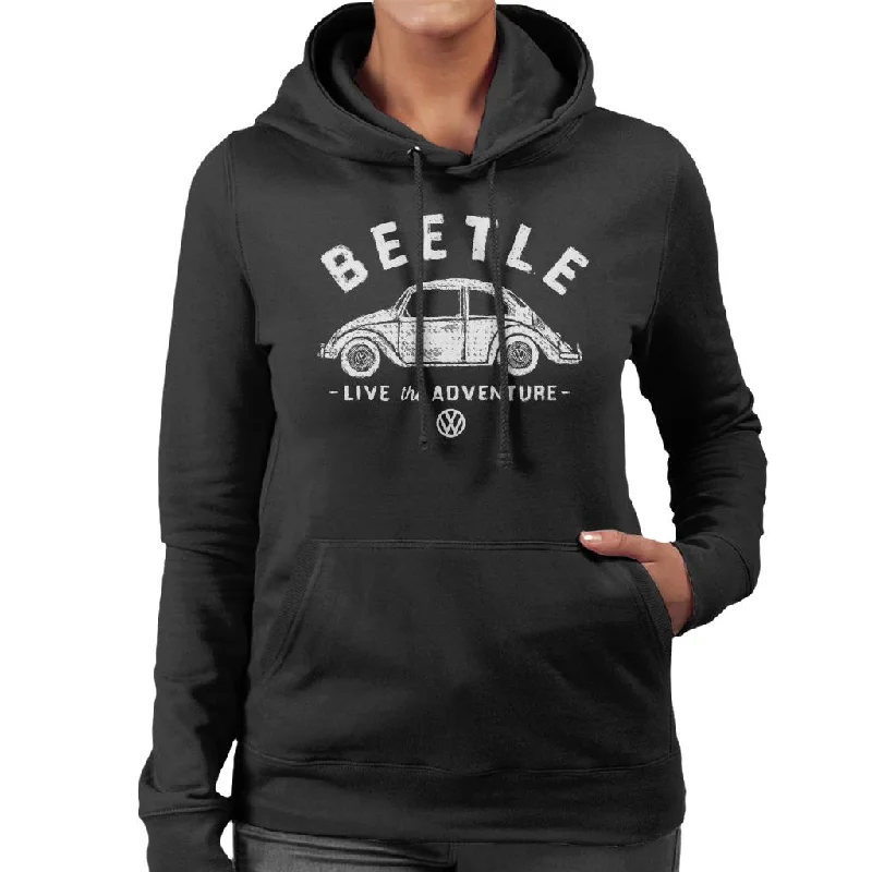 Volkswagen Beetle White Live The Adventure Retro Logo Women's Hooded Sweatshirt