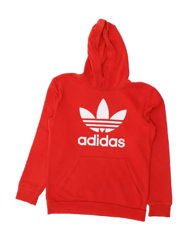 ADIDAS Boys Graphic Hoodie Jumper 14-15 Years Red Cotton