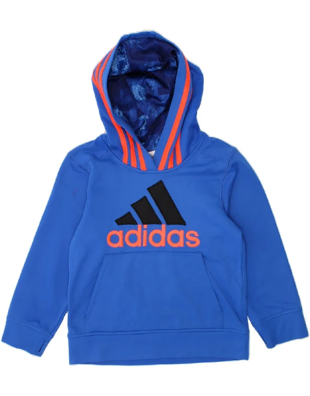 ADIDAS Boys Graphic Hoodie Jumper 4-5 Years Blue Polyester