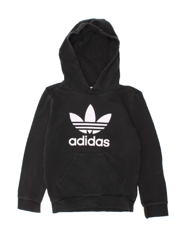 ADIDAS Boys Graphic Hoodie Jumper 6-7 Years Black Cotton