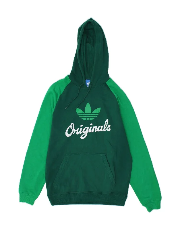 ADIDAS Mens Graphic Hoodie Jumper Medium Green Colourblock Cotton