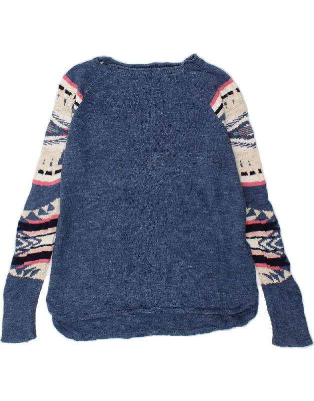 CHAPS Womens Boat Neck Jumper Sweater UK 16 Large Navy Blue Fair Isle Wool