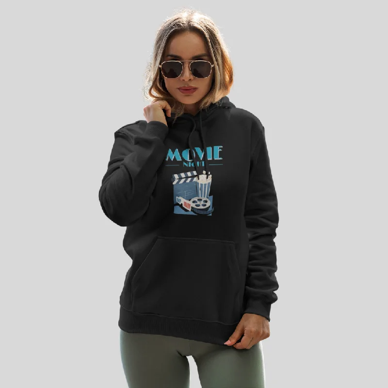 Cozy up with the Women's "Movie Night" Printed Black Hoodie