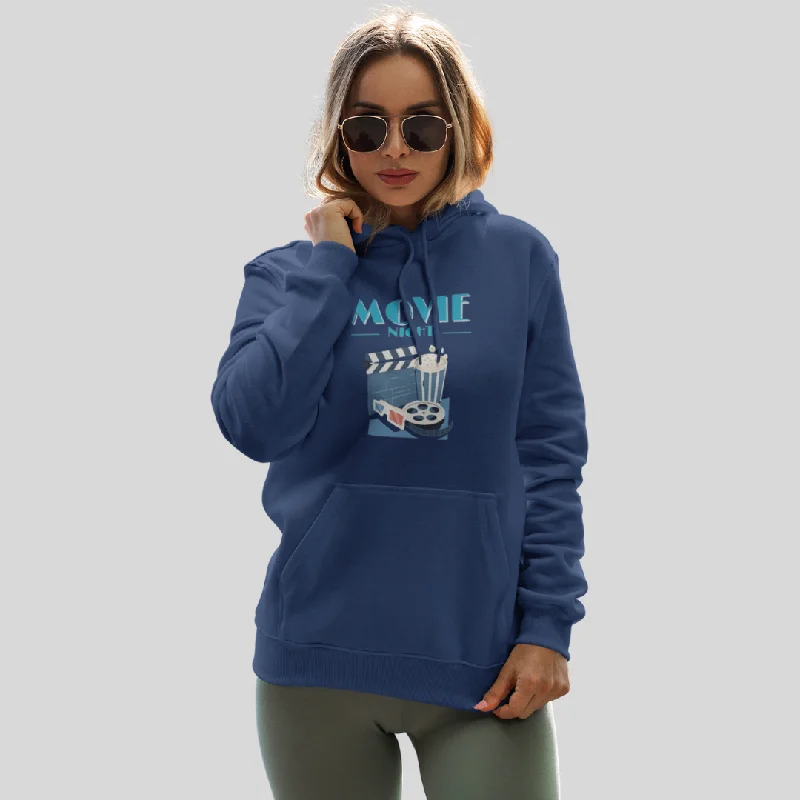 Cozy up with the Women's "Movie Night" Printed Blue Hoodie