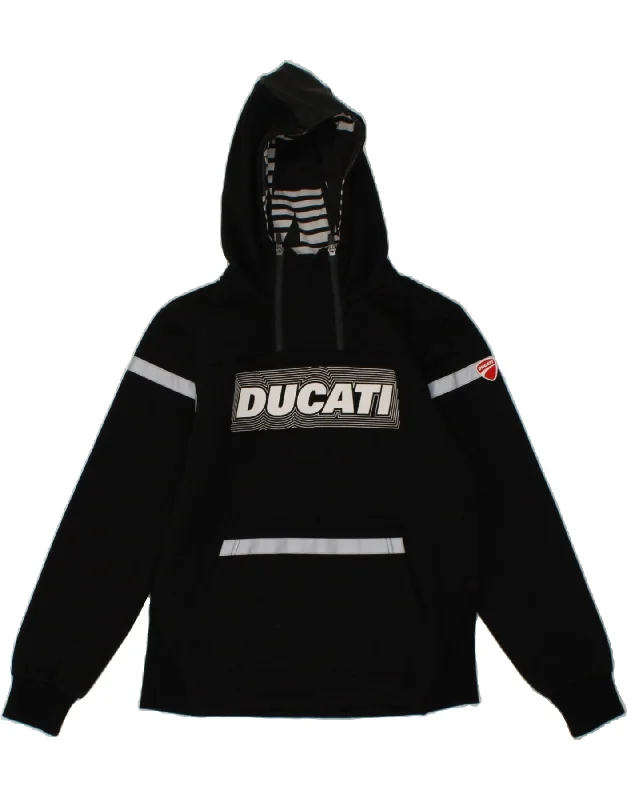 DUCATI Boys Graphic Hoodie Jumper 13-14 Years XL Black Cotton