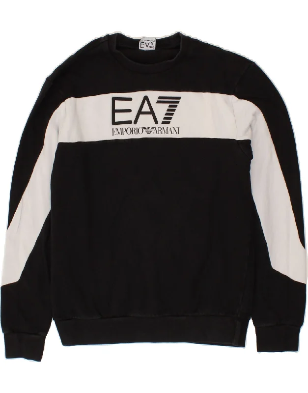 EMPORIO ARMANI Mens Graphic Sweatshirt Jumper Medium Black Colourblock