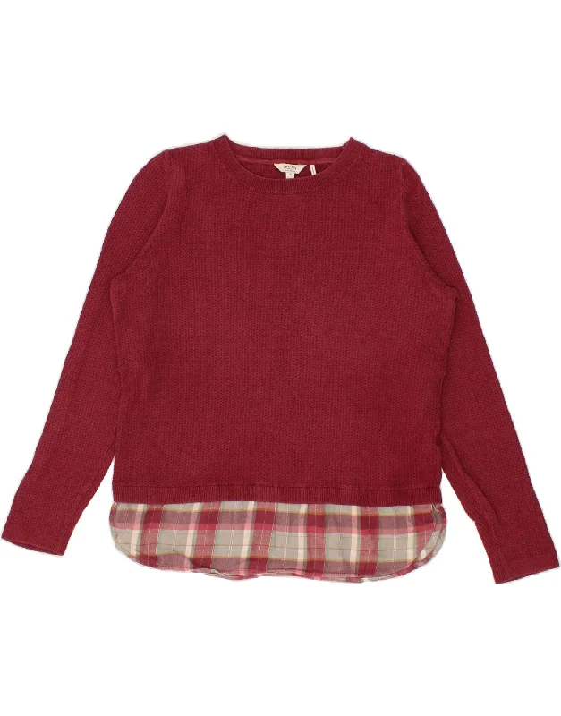 FAT FACE Womens Boat Neck Jumper Sweater UK 16 Large Burgundy Check Cotton