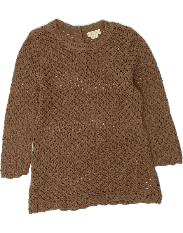 FAT FACE Womens Boat Neck Jumper Sweater UK 8 Small Brown Cotton