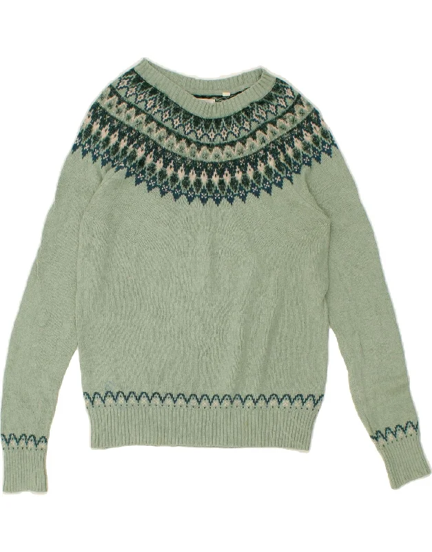 FAT FACE Womens Boat Neck Jumper Sweater UK 8 Small Green Fair Isle