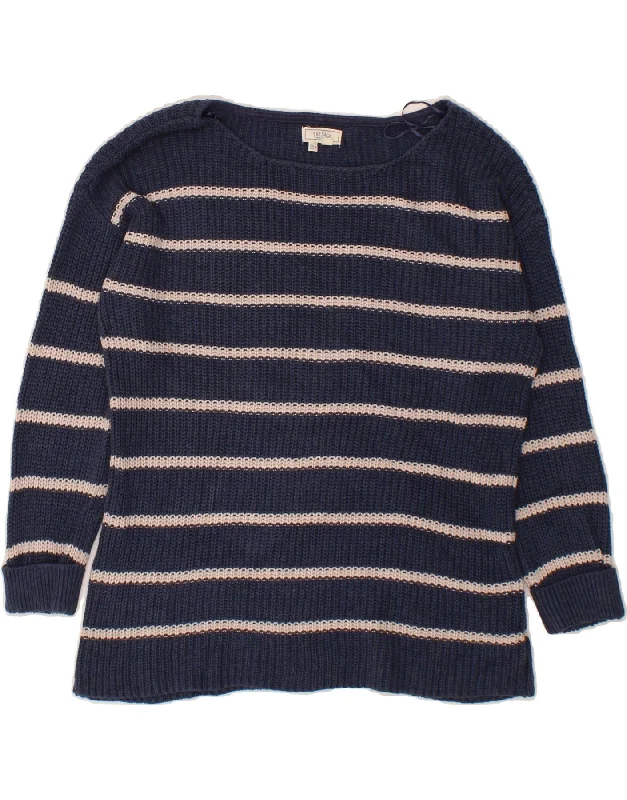 FAT FACE Womens Boat Neck Jumper Sweater UK 8 Small Navy Blue Striped