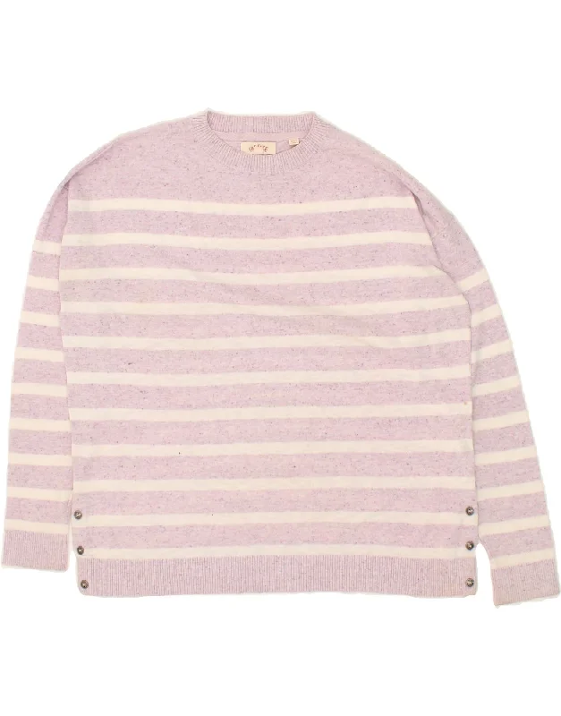 FAT FACE Womens Crew Neck Jumper Sweater UK 12 Medium  Pink Striped Cotton