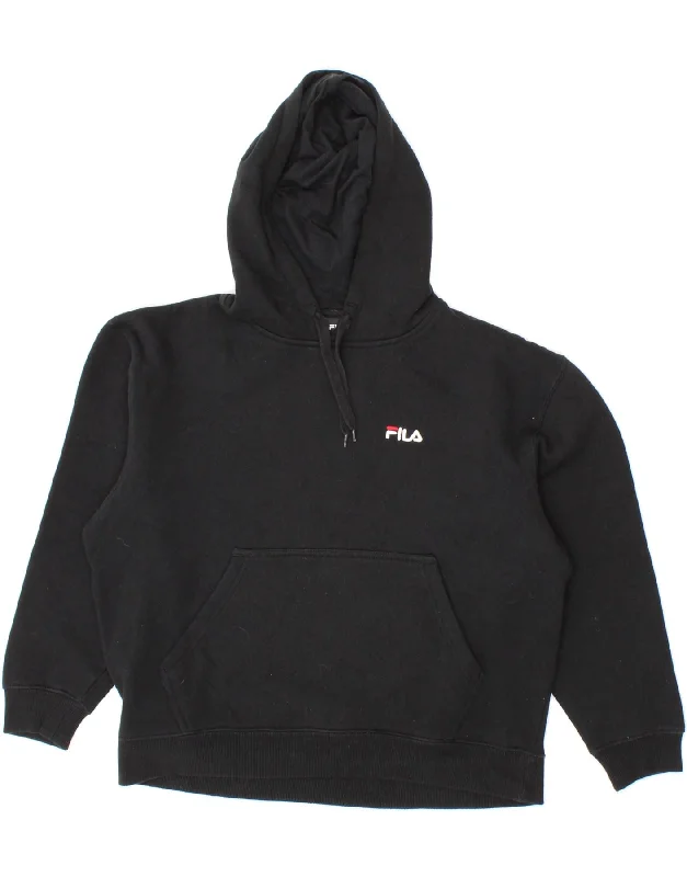 FILA Girls Oversized Hoodie Jumper 13-14 Years XL Black Cotton