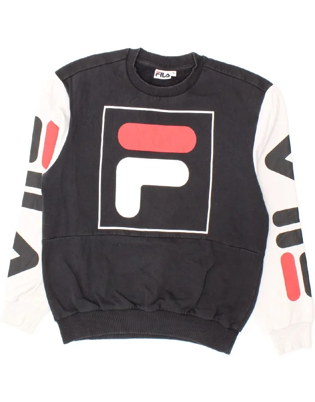 FILA Mens Graphic Sweatshirt Jumper Small Black Colourblock Cotton