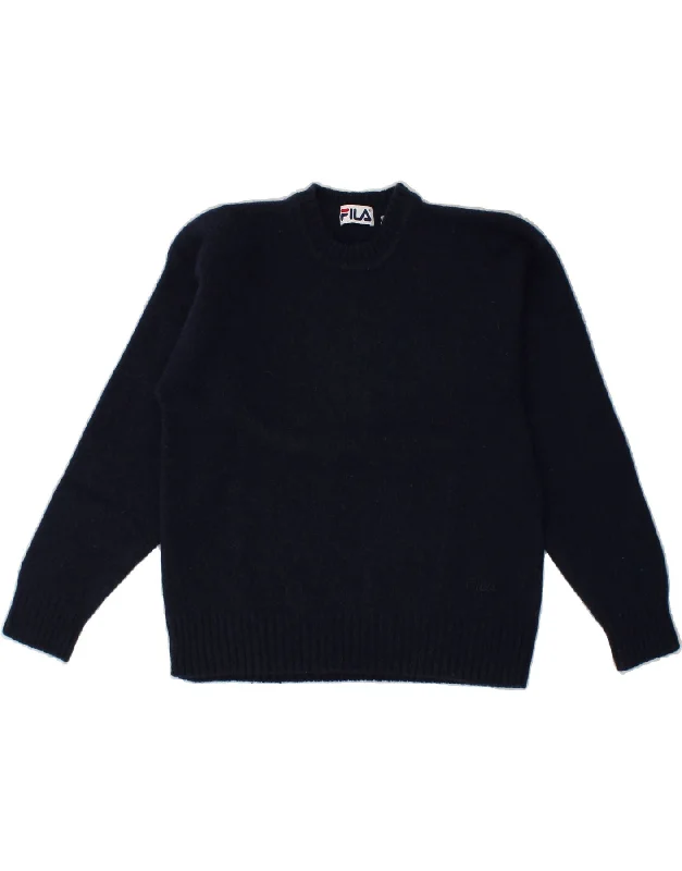 FILA Womens Crew Neck Jumper Sweater UK 12 Medium Navy Blue Wool