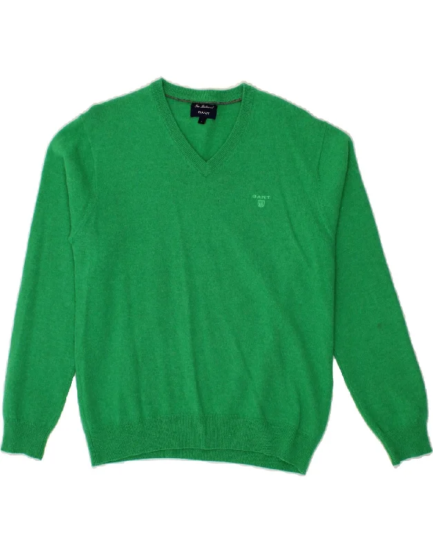 GANT Womens V-Neck Jumper Sweater UK 16 Large Green Lambswool