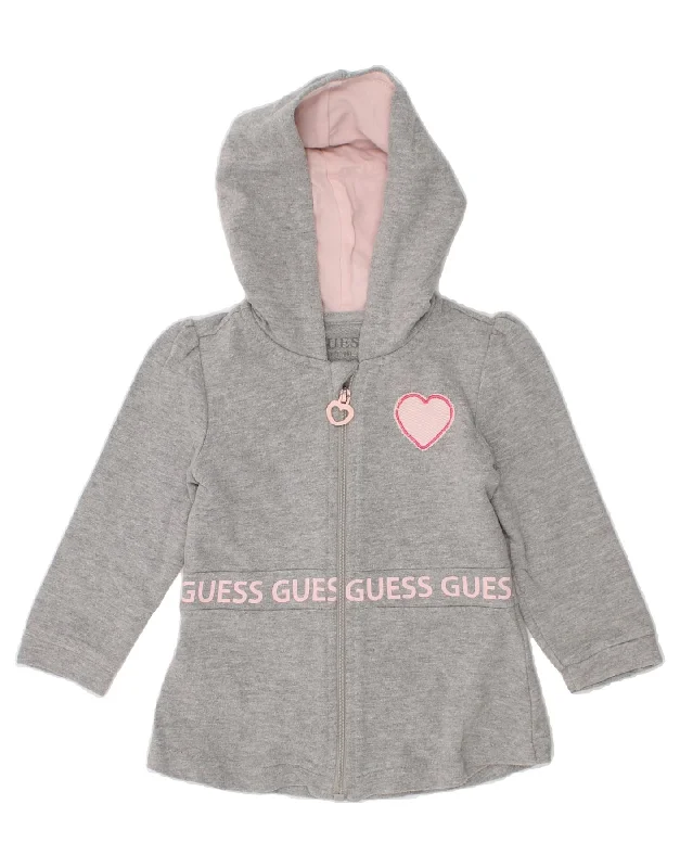 GUESS Baby Girls Zip Hoodie Sweater 6-9 Months Grey Cotton