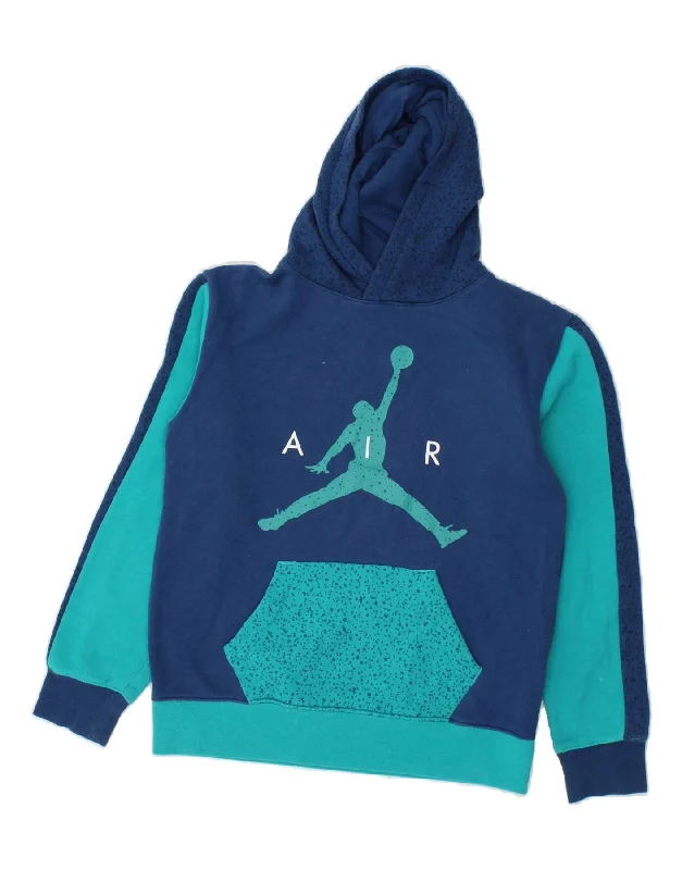 JORDAN Boys Graphic Hoodie Jumper 12-13 Years Large  Blue Colourblock