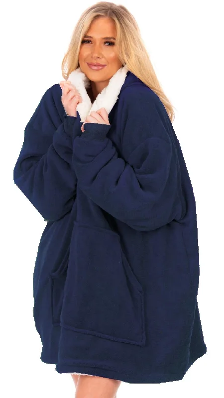 Ladies Oversized Sherpa Lined Hoodie Blanket, Blue