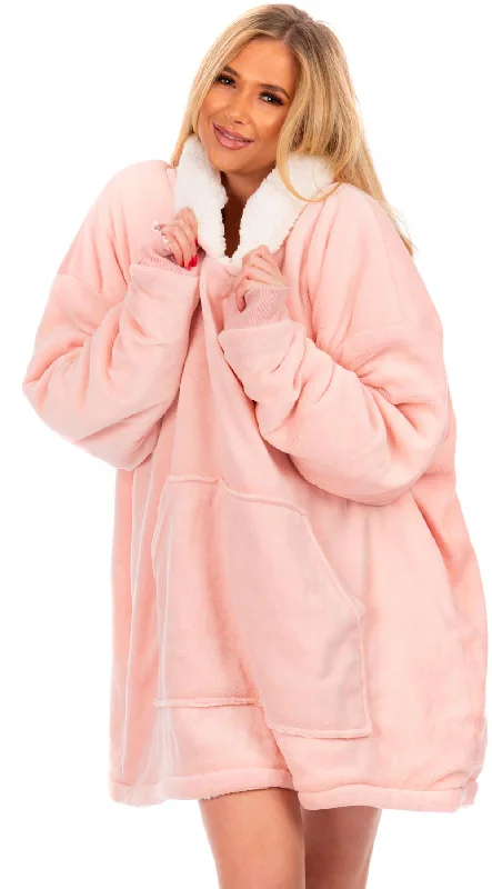 Ladies Oversized Sherpa Lined Hoodie Blanket, Pink