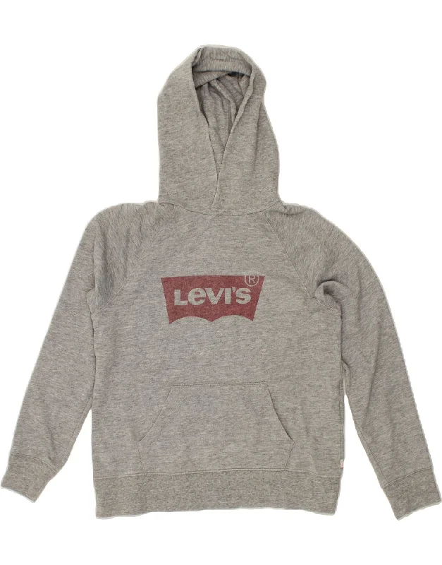 LEVI'S Womens Graphic Hoodie Jumper UK 10 Small Grey Cotton