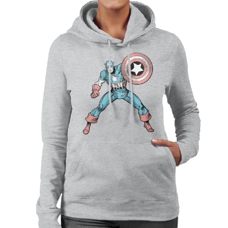 Marvel Comic Captain America Shield Pose Women's Hooded Sweatshirt