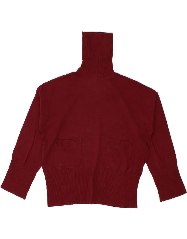 MASSIMO DUTTI Womens Roll Neck Jumper Sweater UK 10 Small Burgundy Viscose