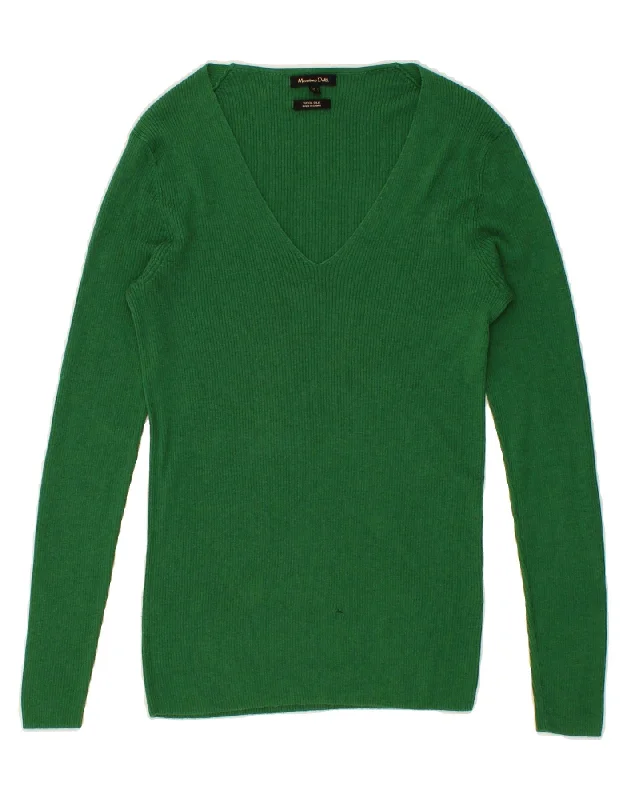 MASSIMO DUTTI Womens V-Neck Jumper Sweater UK 16 Large Green Wool