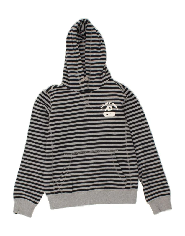 NIKE Boys Hoodie Jumper 8-9 Years Small  Grey Striped Cotton